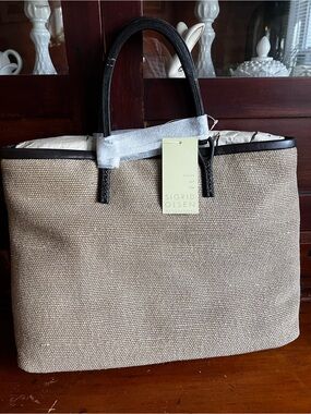 Sigrid Olsen Natural Beige Tote with Black Trim and Handles
